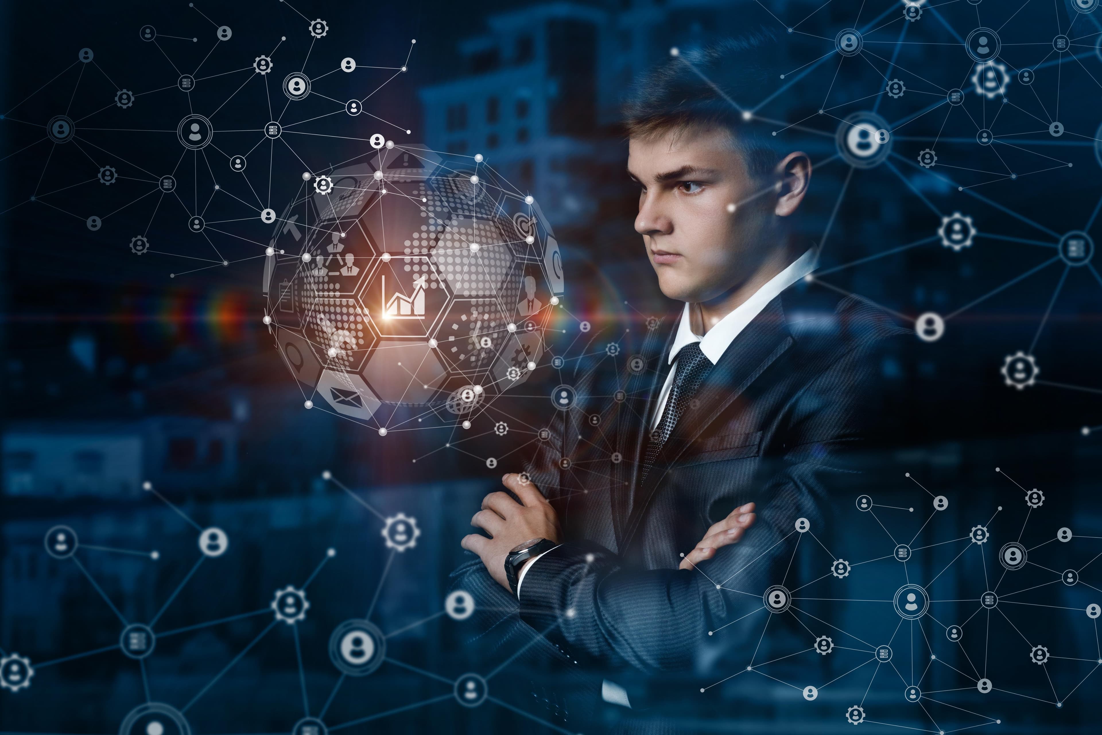 Business person in futuristic business environment