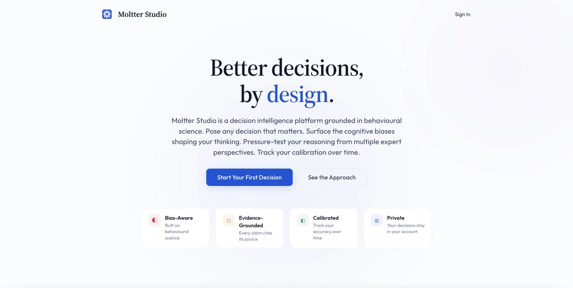 Moltter Studio decision-intelligence platform screenshot