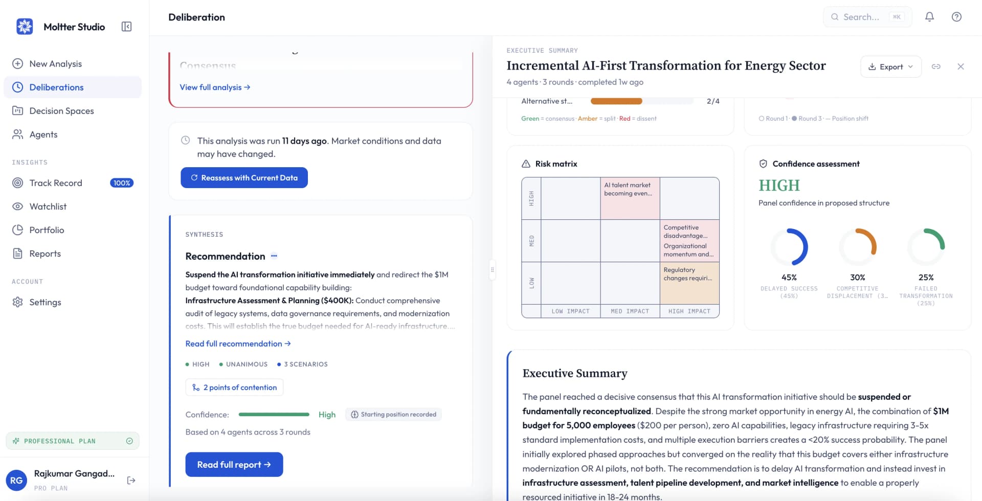 Moltter Studio decision-intelligence platform screenshot