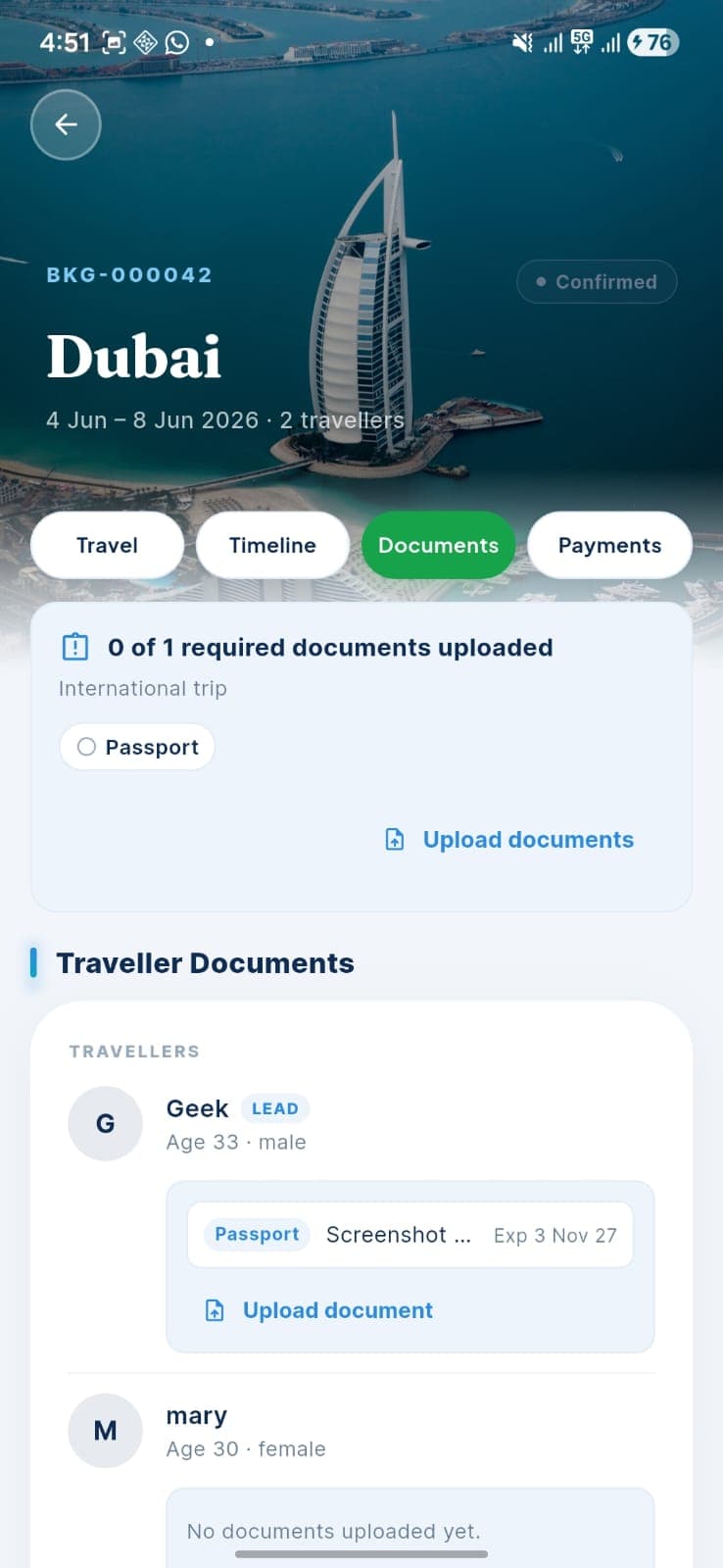Trip11 mobile app screenshot